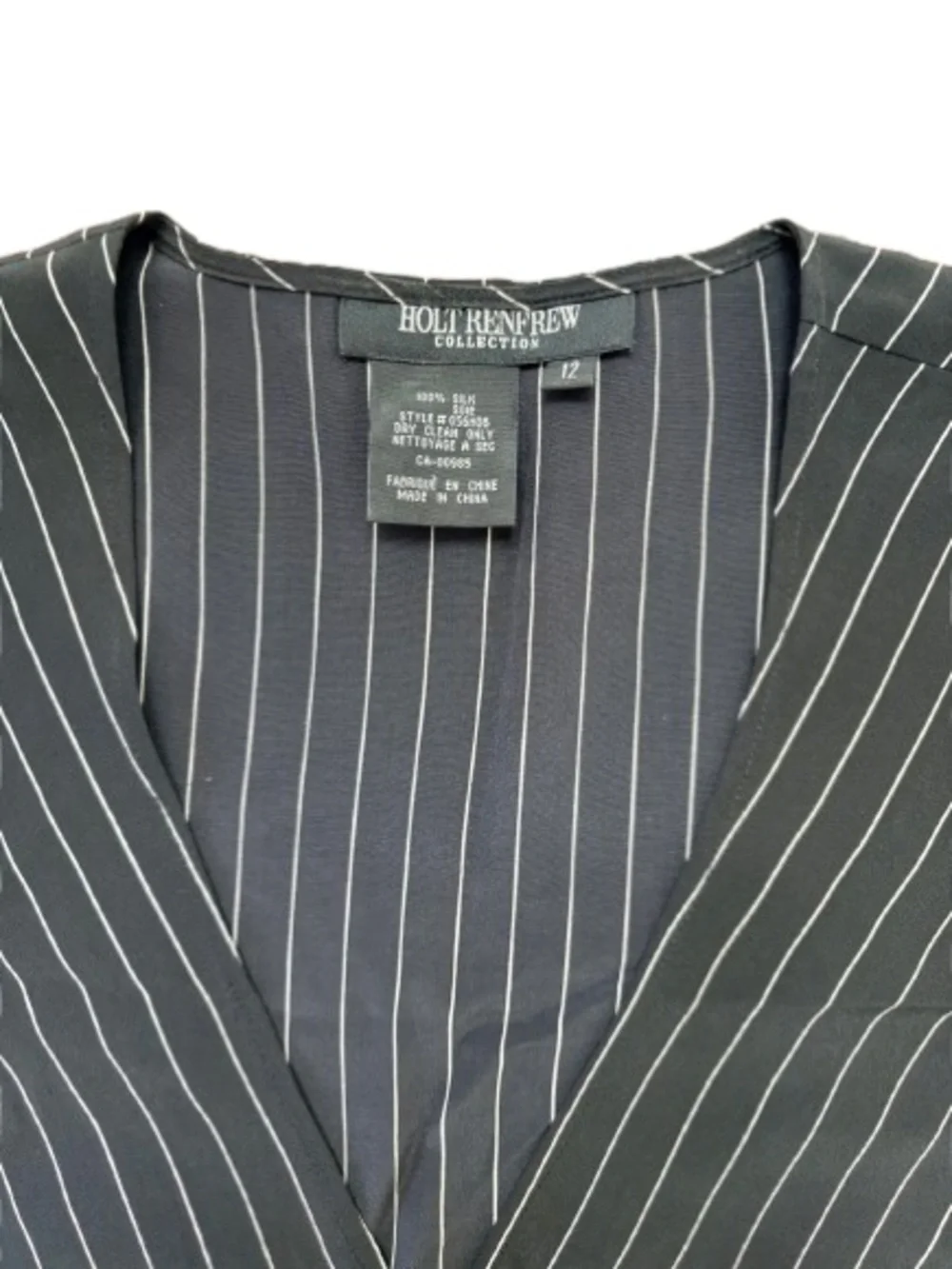 Holt Renfrew Black Pinstripe Wrap-Style Blouse - Picture 4 of 4